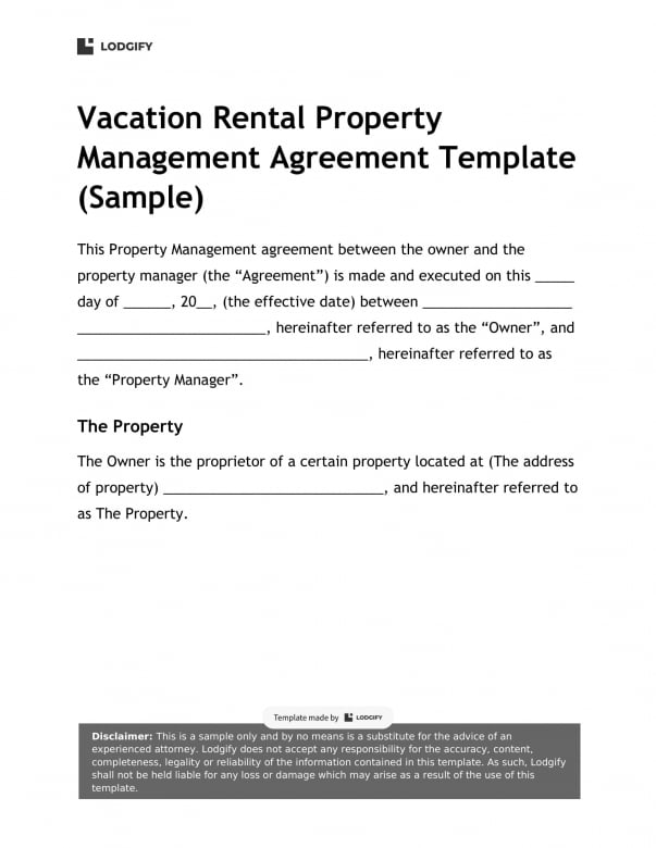 Airbnb property management agreemeent template