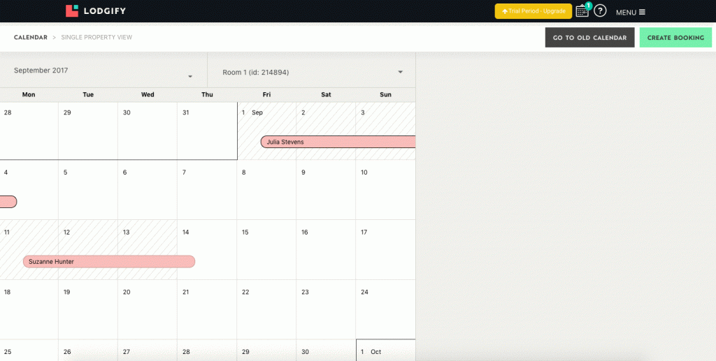 Lodgify Single Unit Calendar View Create Booking