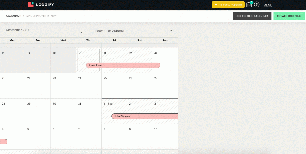 Lodgify Single Unit Calendar View Booking Details