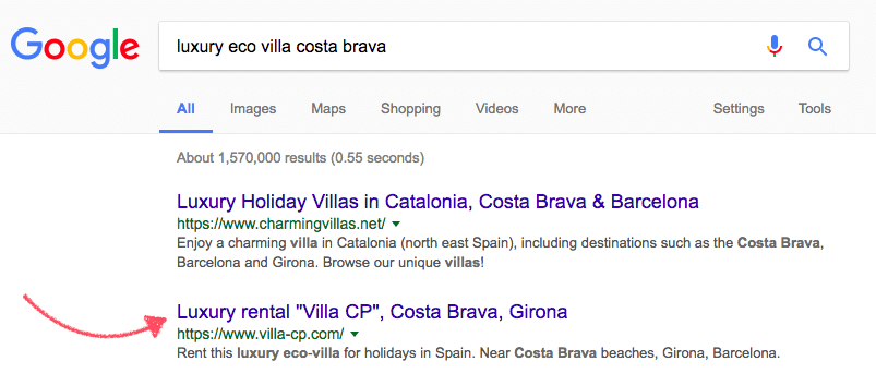 villa website keyword google results