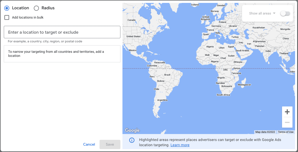 Google Ads location map