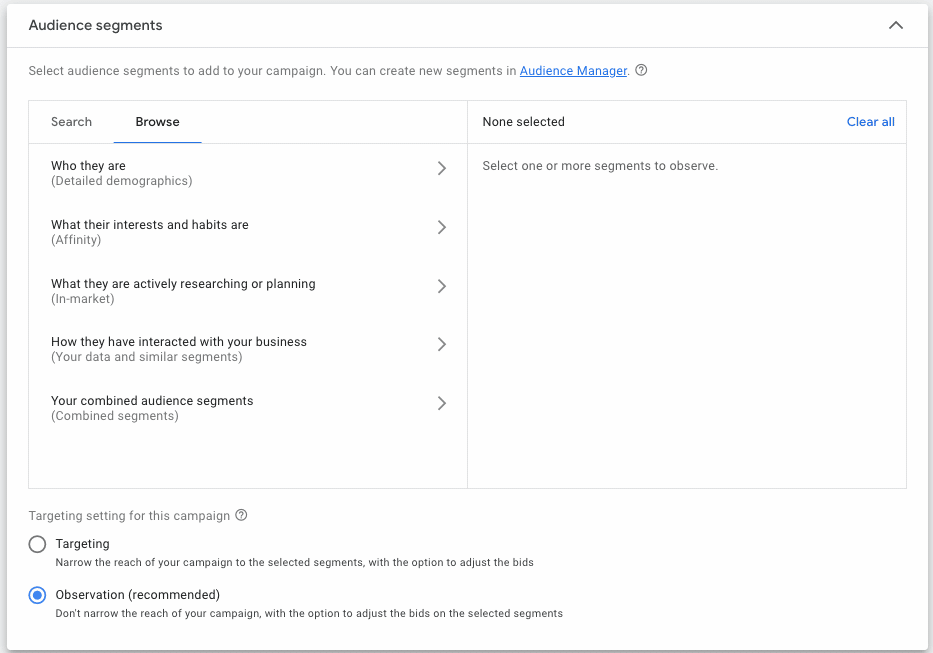 Google Ads audience segments