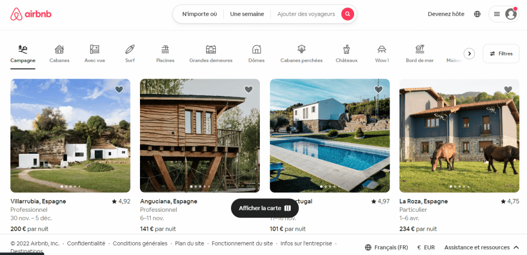 Site web location saisonnière Airbnb