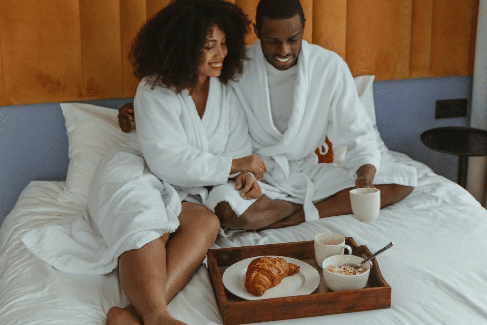 Couple enjoy bed and breakfast