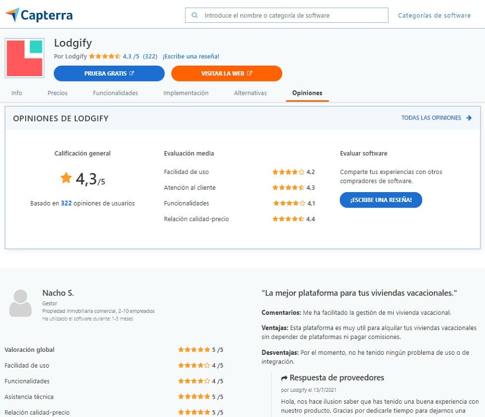 Opiniones de Lodgify Capterra