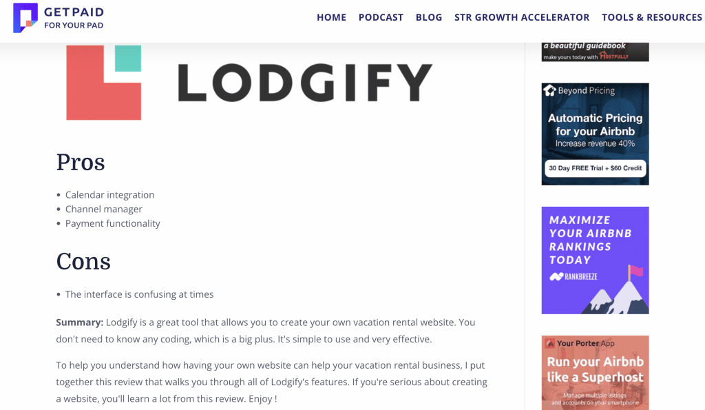 Get Paid For Your Pad Lodgify review