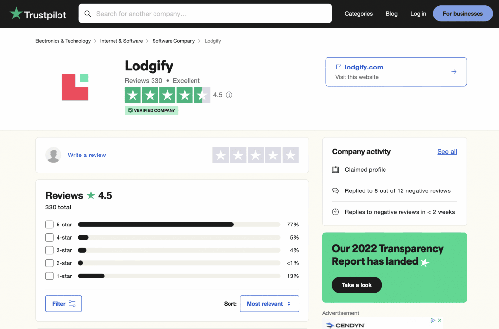 Trustpilot Lodgify reviews