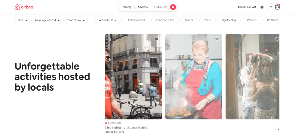 Airbnb Experiences Homepage