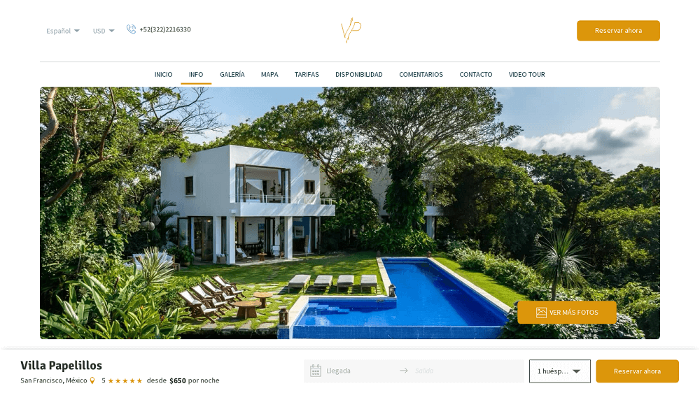 Web de Villa Papelillos en 2024