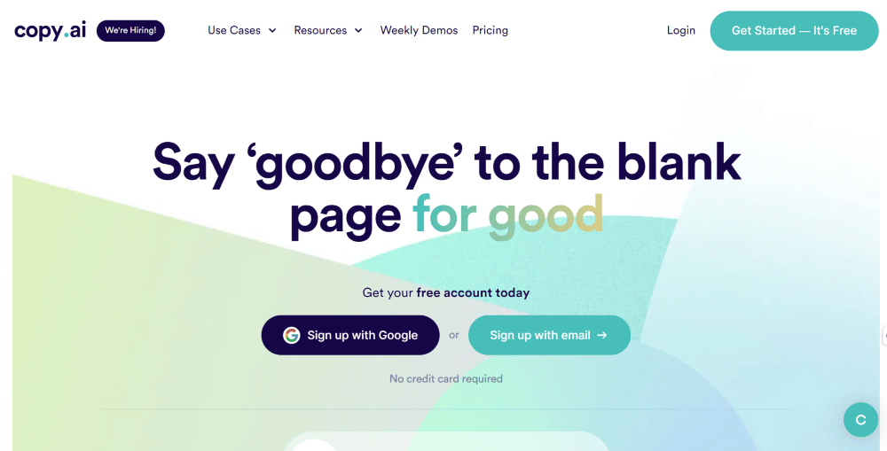 copy.ai homepage screenshot