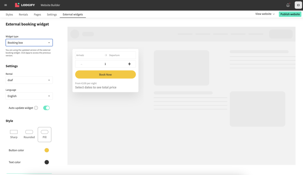 Botón de reservas externo de Lodgify