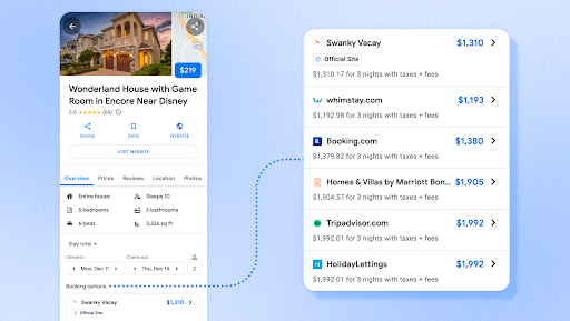 Google's new price comparisons feature for short-term rentals