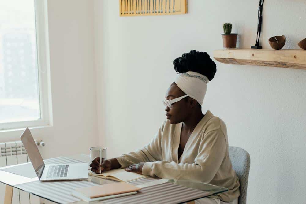 Woman working on a laptop