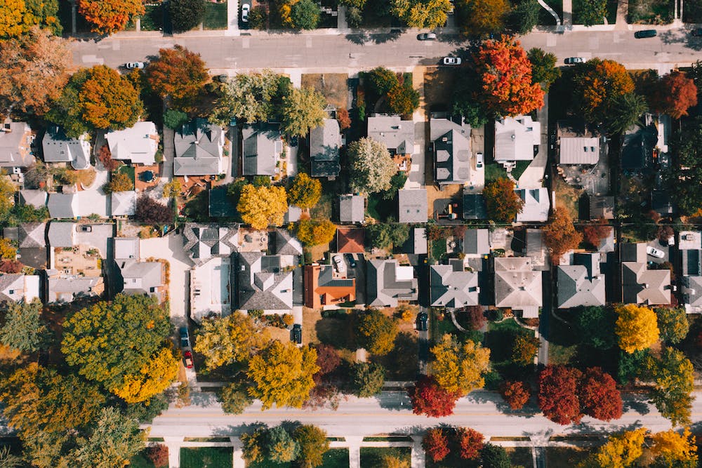 Aerial view of a suburb