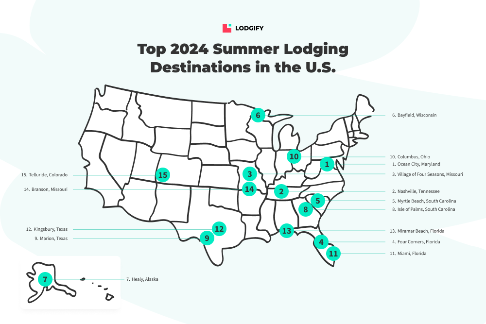 Lodgify Report: 2024 Summer Travel Destinations Map