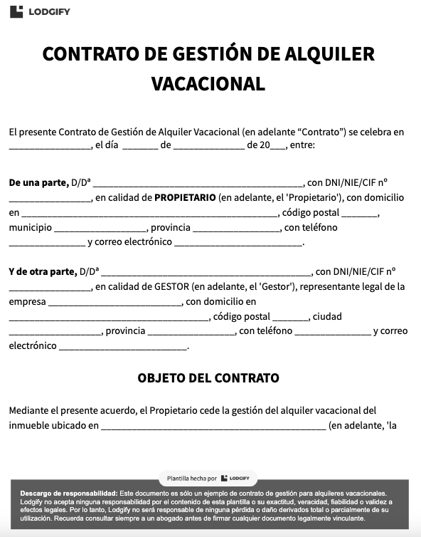 Modelo de contrato de gestión alquiler vacacional