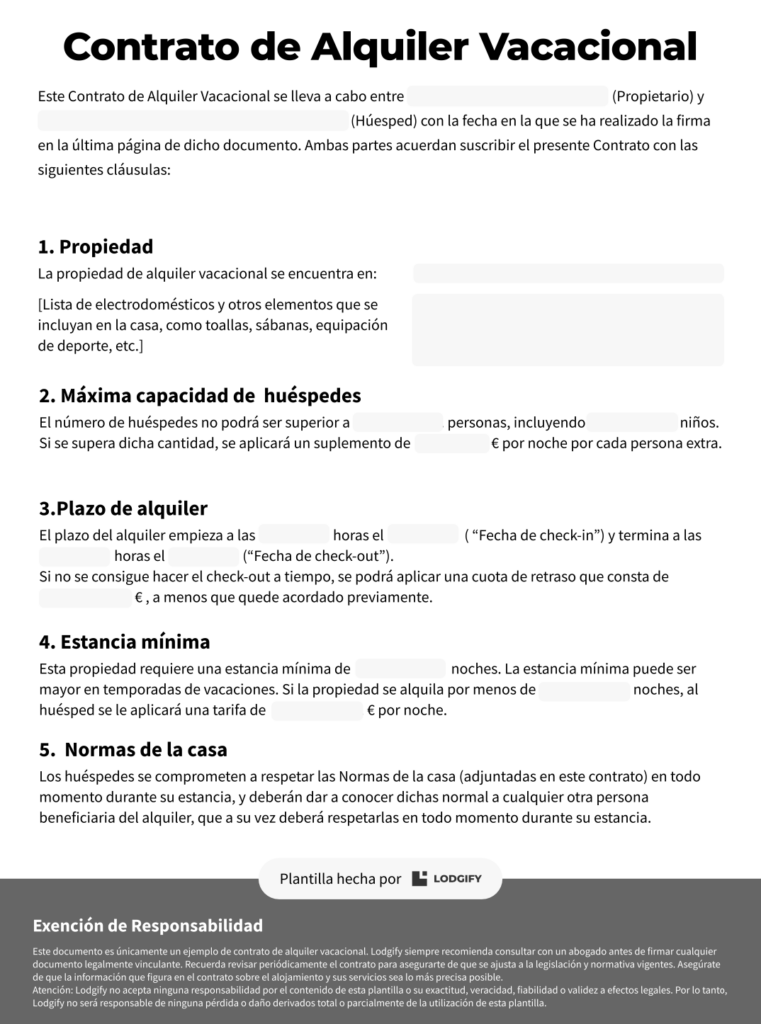 Modelo de contrato de alquiler vacacional
