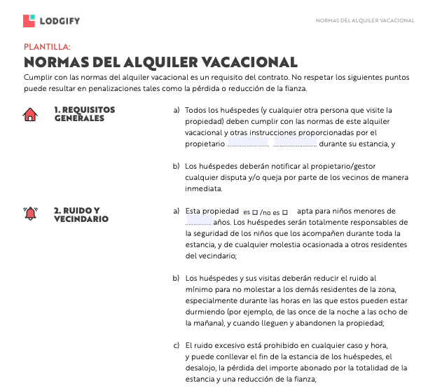 Plantilla normas casa alquiler vacacional