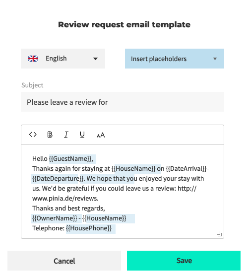 Automated Email Template For Vacation Rentals