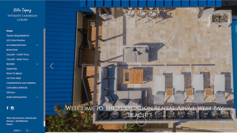 Página web de Villa Topaz hecha con Lodgify