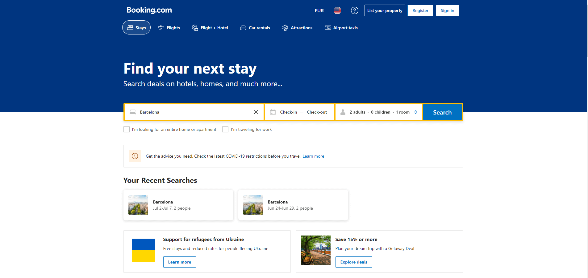 Booking.com Homepage