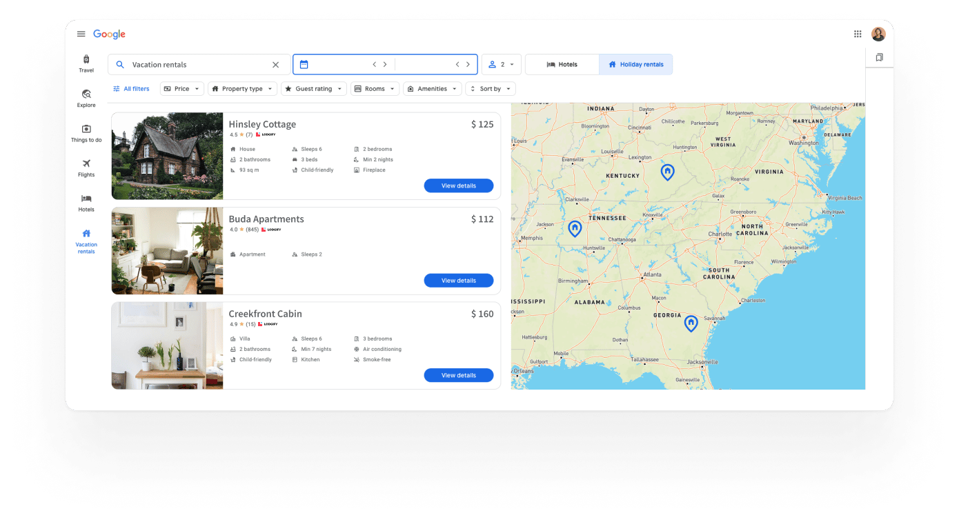 Google Vacation Rentals Listing