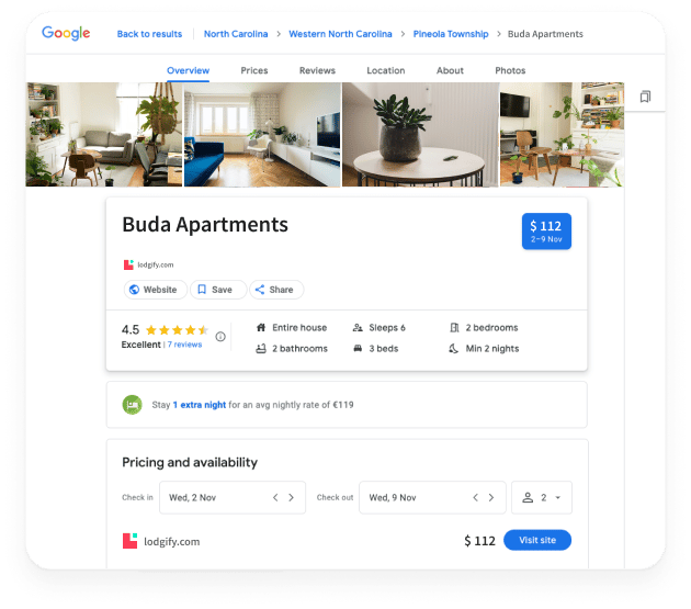 Google Vacation Rentals Landing Page