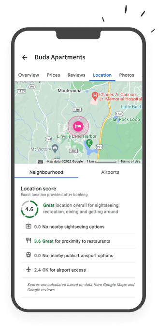 Google Vacation Rentals Location