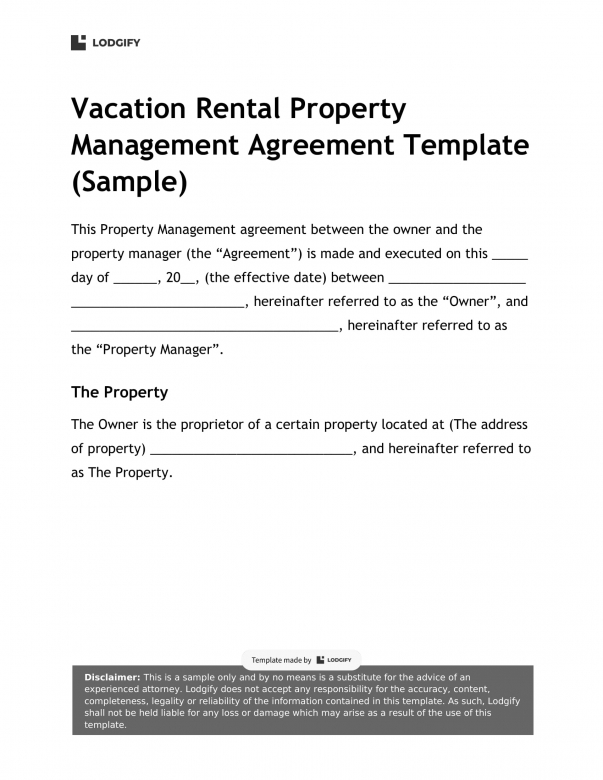 Airbnb property management agreemeent template