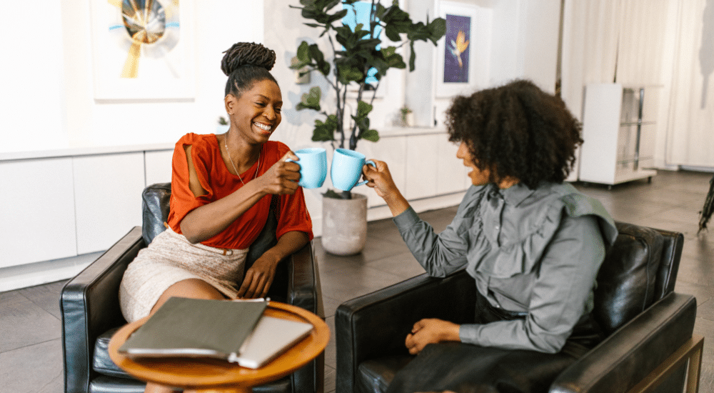 Two women laughing